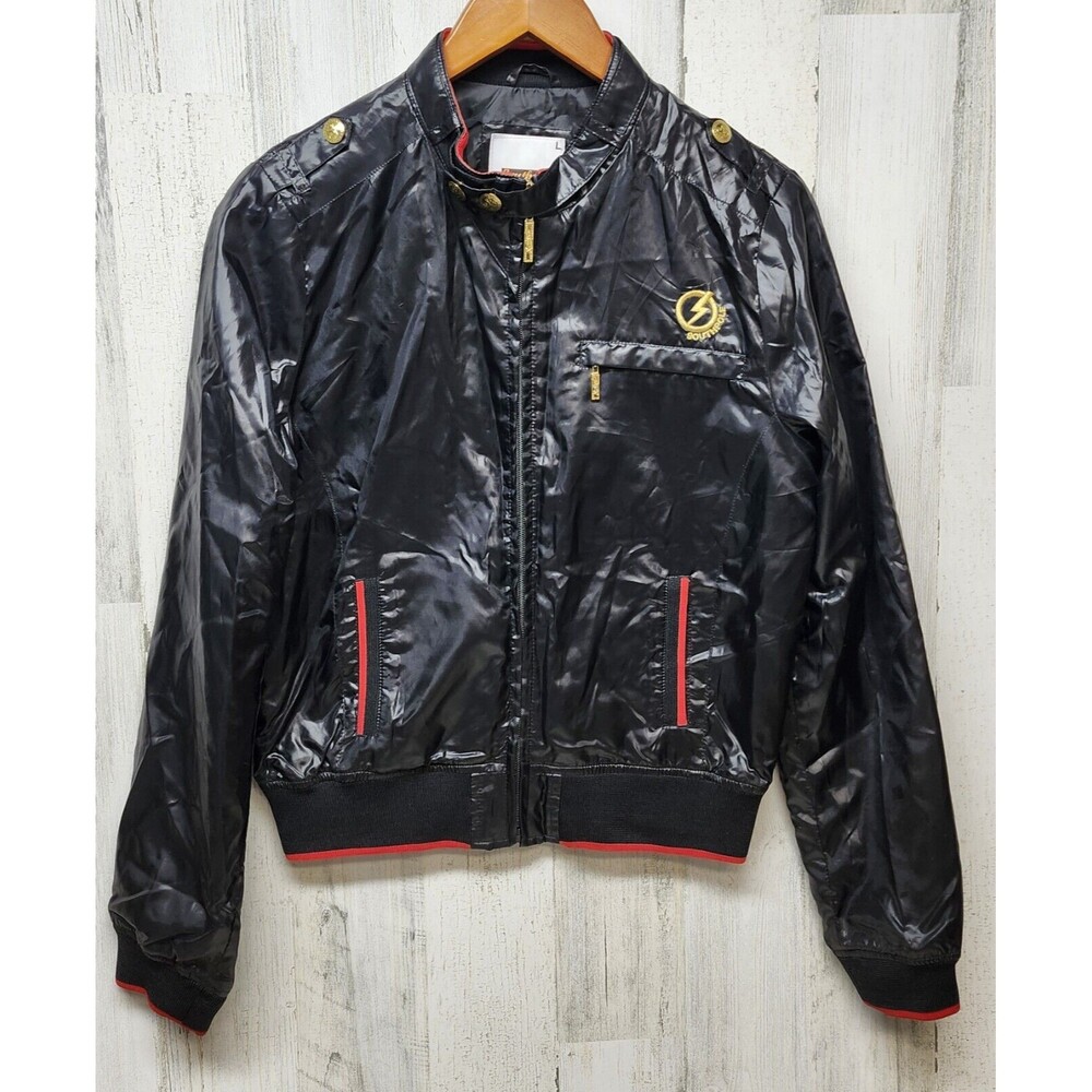Southpole Jacket Women Large Black Cropped Embroidered Logo Y2k